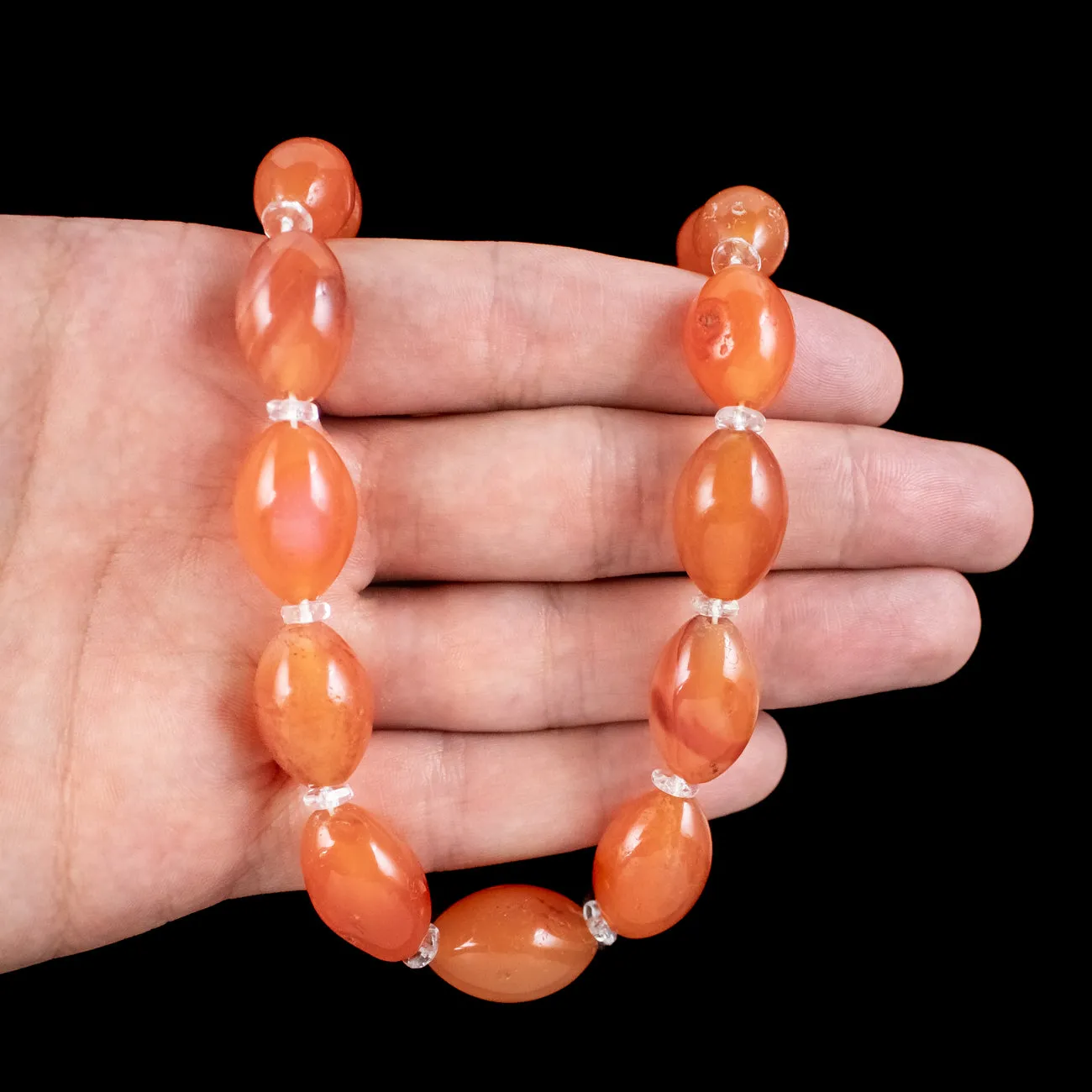 Art Deco Carnelian Crystal Opera Bead Necklace