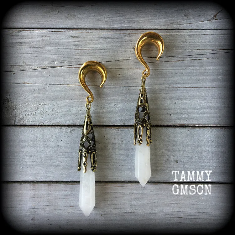 Clouded quartz gauged earrings